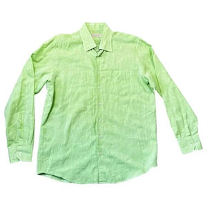 Island Republic Button Up Shirt Lime Green Linen Casual Long Sleeve Size Large